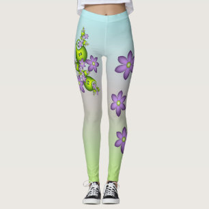 Leggings Fantasía floral flores de lila Formas verdes Fract