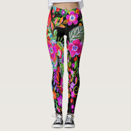 Leggings Fantasía floral sobre piernas negras