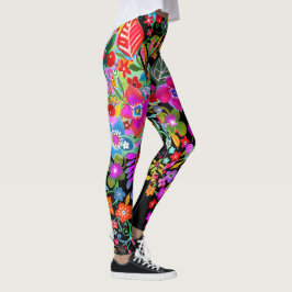 Leggings Fantasía floral sobre piernas negras