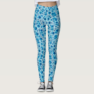 Leggings Fantasía helada azul y blanca Abstracto Mosaico de