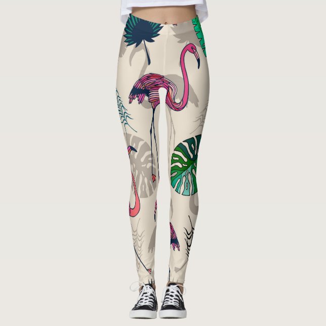 Leggings Fantasía tropical: Patrón de hojas de flamenco (Anverso)