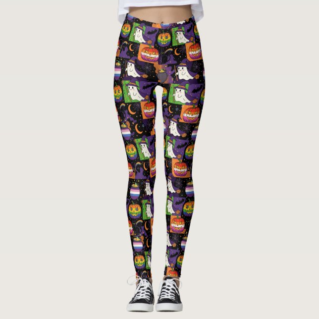 Leggings Fantasma arcoiris y orgullo calabaza Halloween (Anverso)