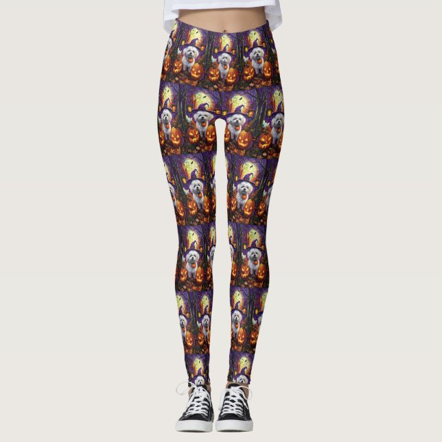 Leggings Fantasma Bichon Frise Halloween Bruja Y Calabaza (Anverso)