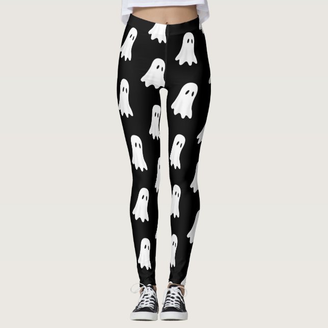 Leggings Fantasma blanco, en fondo negro (Anverso)