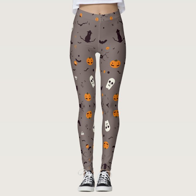 Leggings Fantasma de Halloween y patrón de calabaza (Anverso)
