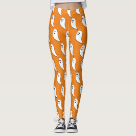 Leggings Fantasma Halloween blanco lindo patrón naranja