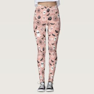 Leggings Fantasma rosa y patrón sin foco de Halloween