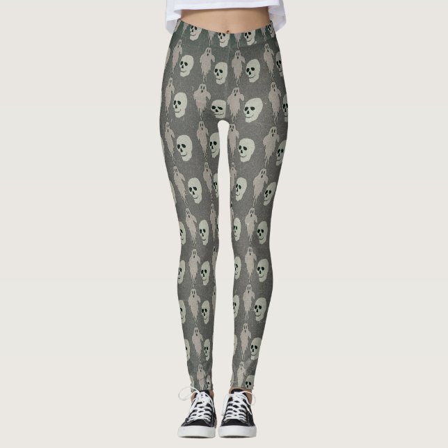 Leggings Fantasma y cráneo de Halloween (Anverso)