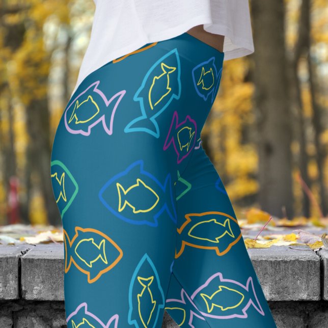 Leggings Fantástico Fun Blue Ocean Multi Fin Pattern (Multi Fin on Ocean Blue)