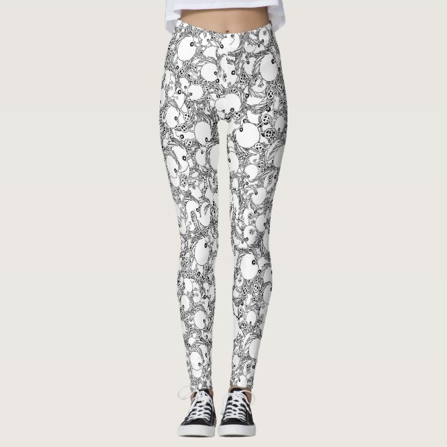 Leggings Fantasy black and white monster pattern (Anverso)