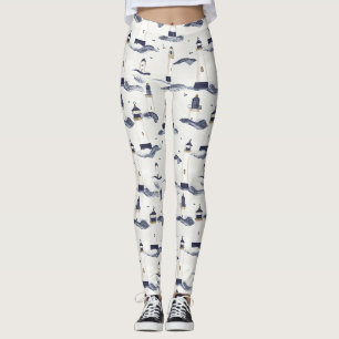 Leggings Faro Náutico Patrón Azul Costero