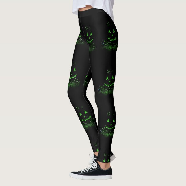 Leggings Farolitos de Jack O Lanterns de Halloween negro br (Izquierda)