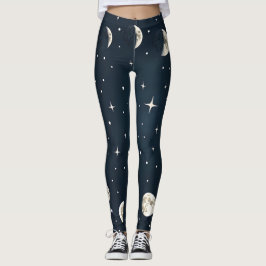 Leggings Fases de luna celestial en plata en marina