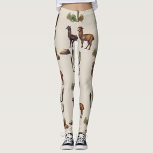 Leggings Fauna alpaca de Llama, patrón acuarela.