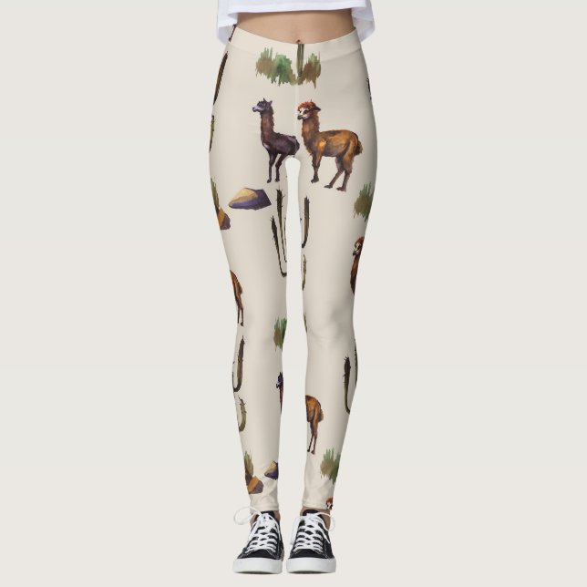 Leggings Fauna alpaca de Llama, patrón acuarela. (Anverso)