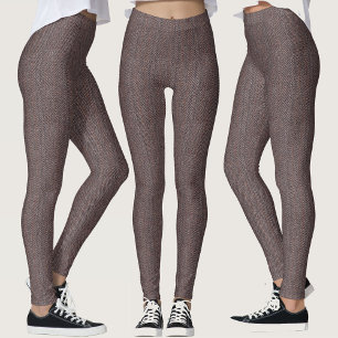 Leggings Faux Brown Herringbone Tweed Pattern Fabric Art