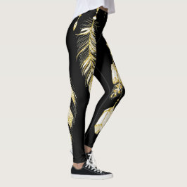 Leggings *~* Faux Gold Luxe Feathers & Crystals Moda Trendy