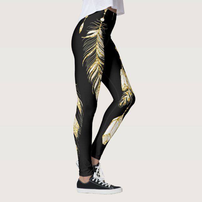 Leggings *~* Faux Gold Luxe Feathers & Crystals Moda Trendy (Derecha)