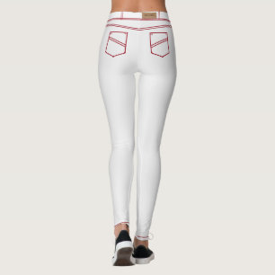 Leggings Faux Jeans Blancos Con Leyendas De Banda Roja Mode