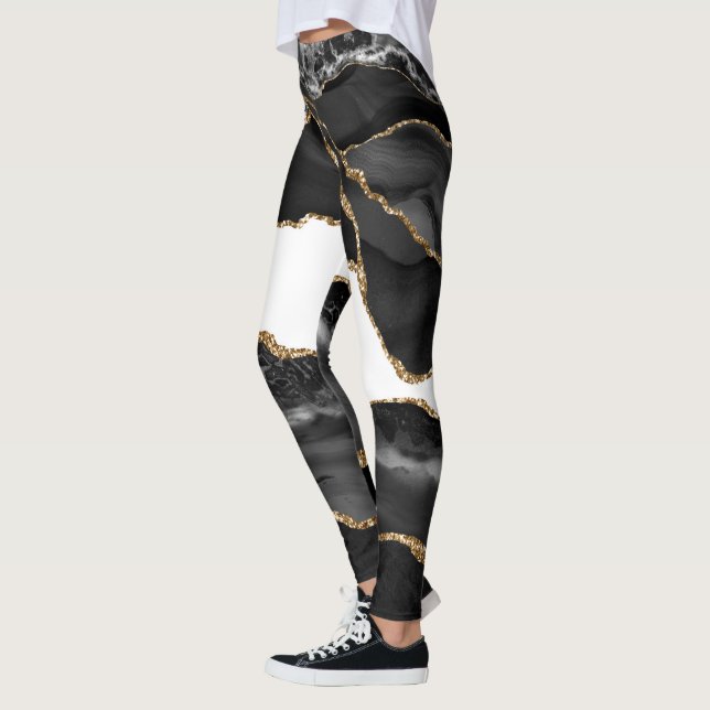 Leggings Faux Marled Agate Black Stylish Stone Luxury Gold (Izquierda)
