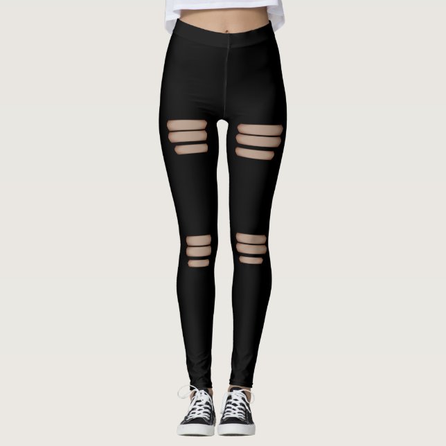 Leggings Faux modernos rascados de negro (Anverso)