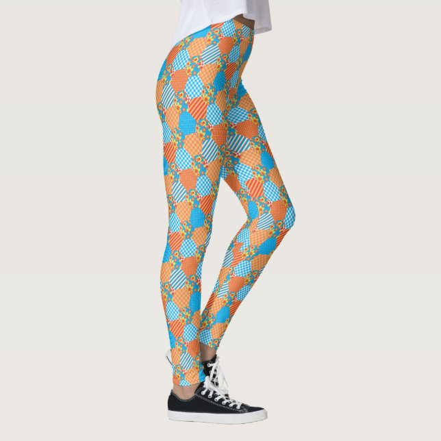 Leggings Faux Patchwork Checks, Floral, Stripes, Polka Dots (Derecha)