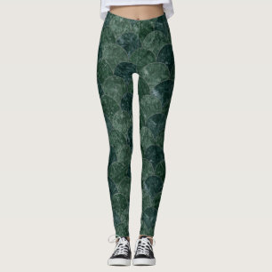 Leggings Faux Stones Green Scales Mermaid Pattern