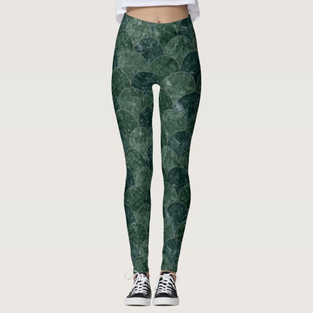 Leggings Faux Stones Green Scales Mermaid Pattern (Anverso)