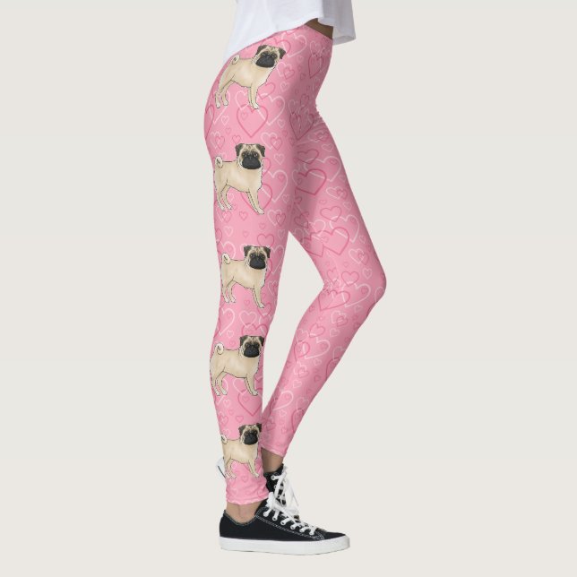 Leggings Fawn Pug Dog Personalizado Mops Love Heart Pattern (Derecha)