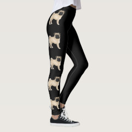 Leggings Fawn Pug Mops Perro Raza Cute Cartoon Perros Negro