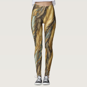 Leggings Feathers Golden Silver Art