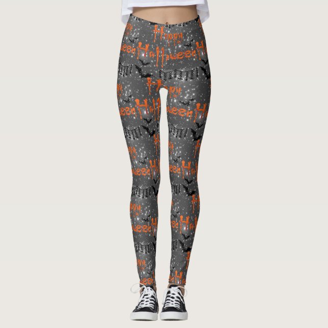 Leggings Felices Bats De Halloween De Noche (Anverso)