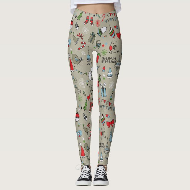 Leggings Felices Fiestas Canciones Aves Y Snowman (Anverso)