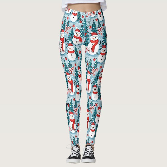 Leggings Felices fiestas navideñas en azul y rojo (Anverso)