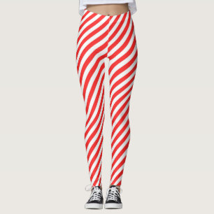 Leggings Felices Fiestas Rayas de Bastón de Caramelo Rojo y