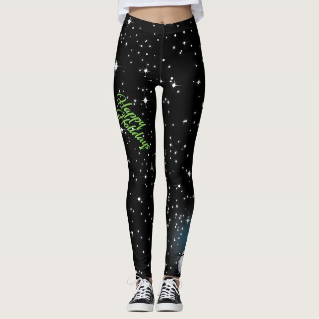 Leggings Felices vacaciones en verde texto con hombre de ni (Anverso)