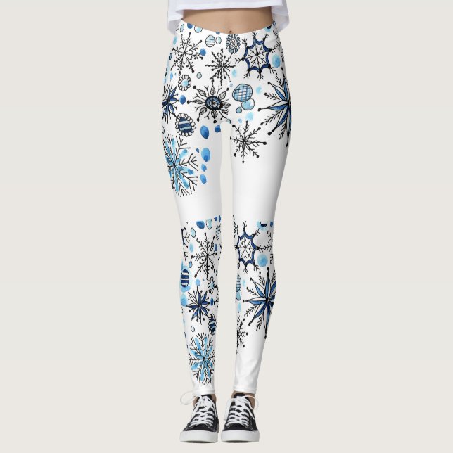 Leggings Feliz Año Nuevo con copas de nieve (Anverso)