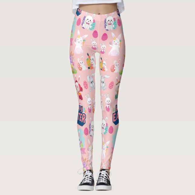 Leggings Feliz Deseos de Pascua - Patrón Gracioso Conejito  (Anverso)