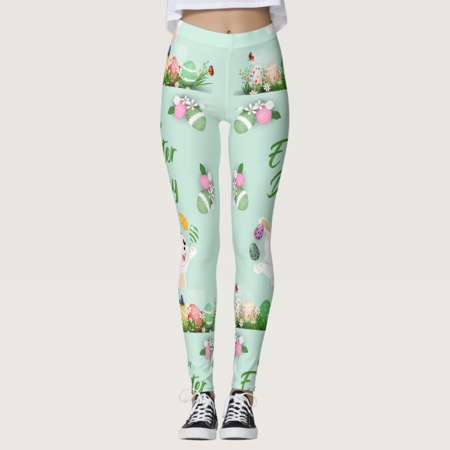 Leggings Feliz Día de Pascua - Divertido Conejo y Pascua de (Anverso)