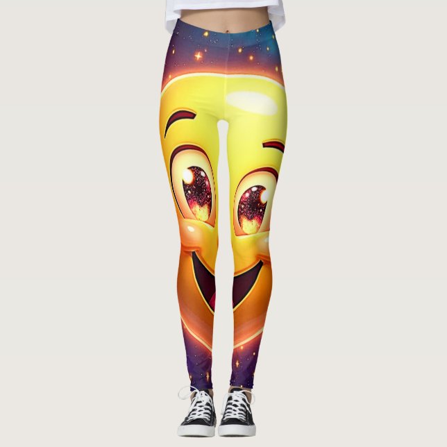 Leggings Feliz Emoji de ojos cósmicos (Anverso)