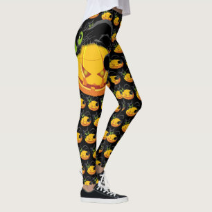 Leggings Feliz Gato Negro de Halloween y Calabaza