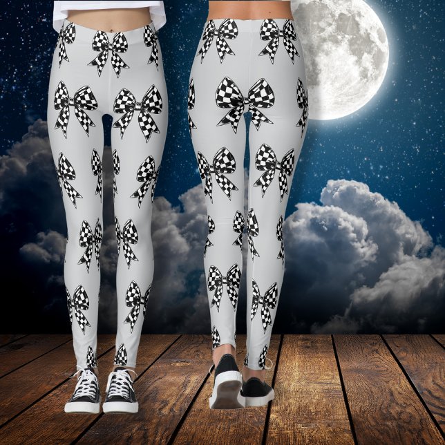 Leggings Feliz Halloween grises negro arcos Coquette (Happy Halloween grey checked black bows Coquette Leggings)