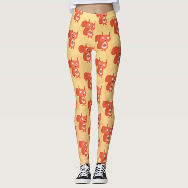 Leggings Feliz ilustracion de personalizado de ardilla roja (Anverso)