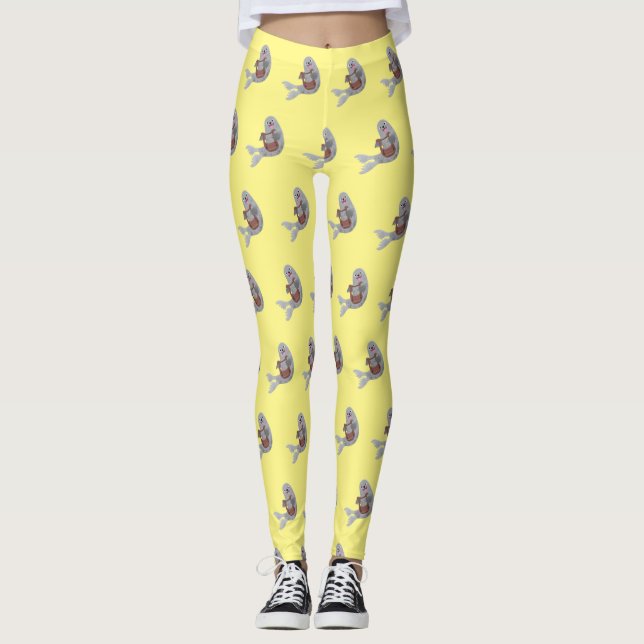 Leggings Feliz ilustracion de personalizado de foca de arpa (Anverso)