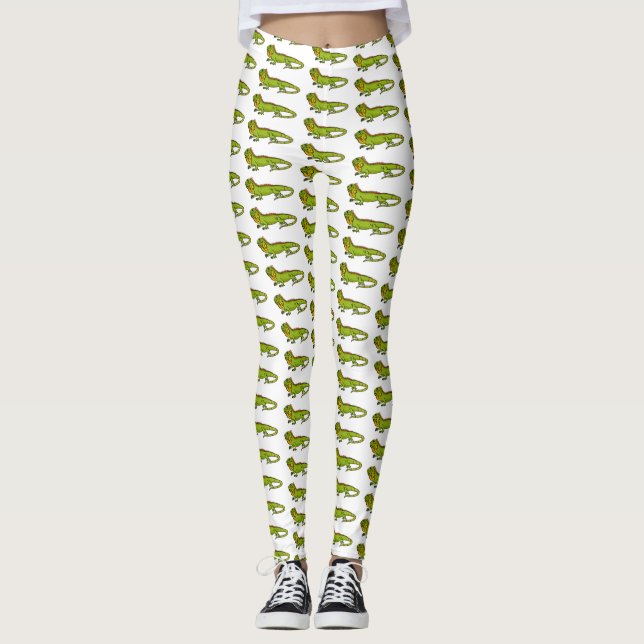 Leggings Feliz ilustracion personalizado de iguana verde (Anverso)