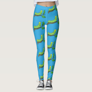 Leggings Feliz ilustracion personalizado de oruga verde