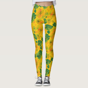 Leggings Feliz Mano dibujada Monstera Coordenada Amarilla