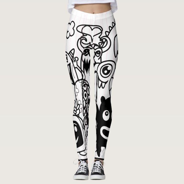 LEGGINGS FELIZ MONSTRUO LECHAS NEGRAS Y BLANCAS (Anverso)