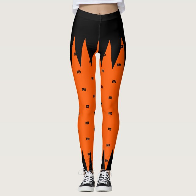 Leggings Feliz Naranja de Halloween negro personalizado (Anverso)