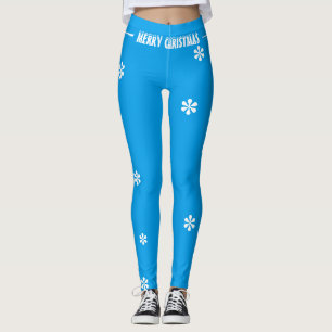 Leggings Feliz Navidad Blue White Snflakes